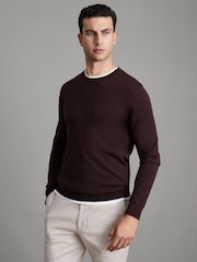 Reiss Bordeaux Wessex Merino Wool Crew Neck Jumper - Image 1 of 6