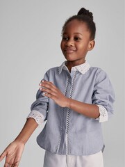 Reiss Blue Zoe Junior Stripe Embroidered Collar Blouse - Image 1 of 7