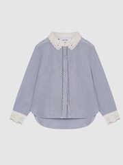 Reiss Blue Zoe Junior Stripe Embroidered Collar Blouse - Image 2 of 7