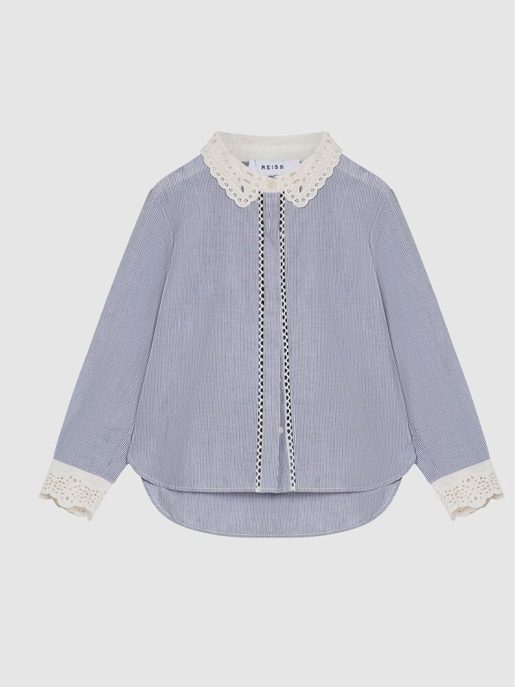 Reiss Blue Zoe Junior Stripe Embroidered Collar Blouse - Image 2 of 7