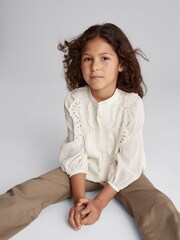 Reiss Cream Piper Junior Embroidered Detail Blouse - Image 1 of 6