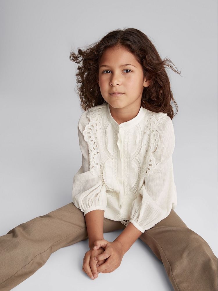 Reiss Cream Piper Junior Embroidered Detail Blouse - Image 1 of 6