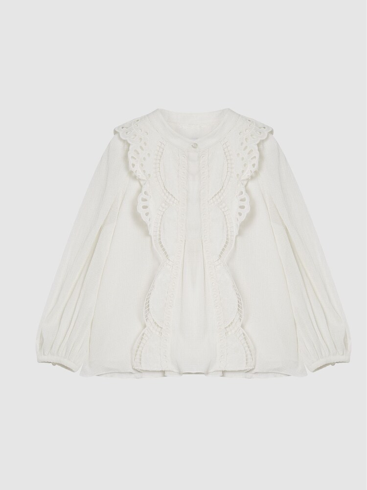 Reiss Cream Piper Junior Embroidered Detail Blouse - Image 2 of 6