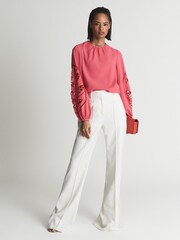 Reiss Pink Belle Embroidery Interest Blouse - Image 1 of 6
