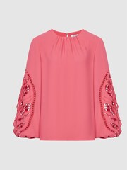 Reiss Pink Belle Embroidery Interest Blouse - Image 2 of 6