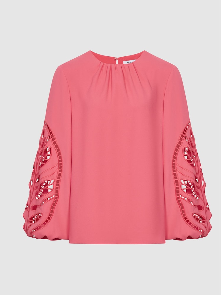 Reiss Pink Belle Embroidery Interest Blouse - Image 2 of 6
