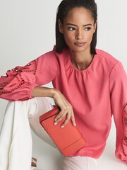 Reiss Pink Belle Embroidery Interest Blouse - Image 3 of 6