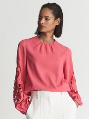 Reiss Pink Belle Embroidery Interest Blouse - Image 4 of 6
