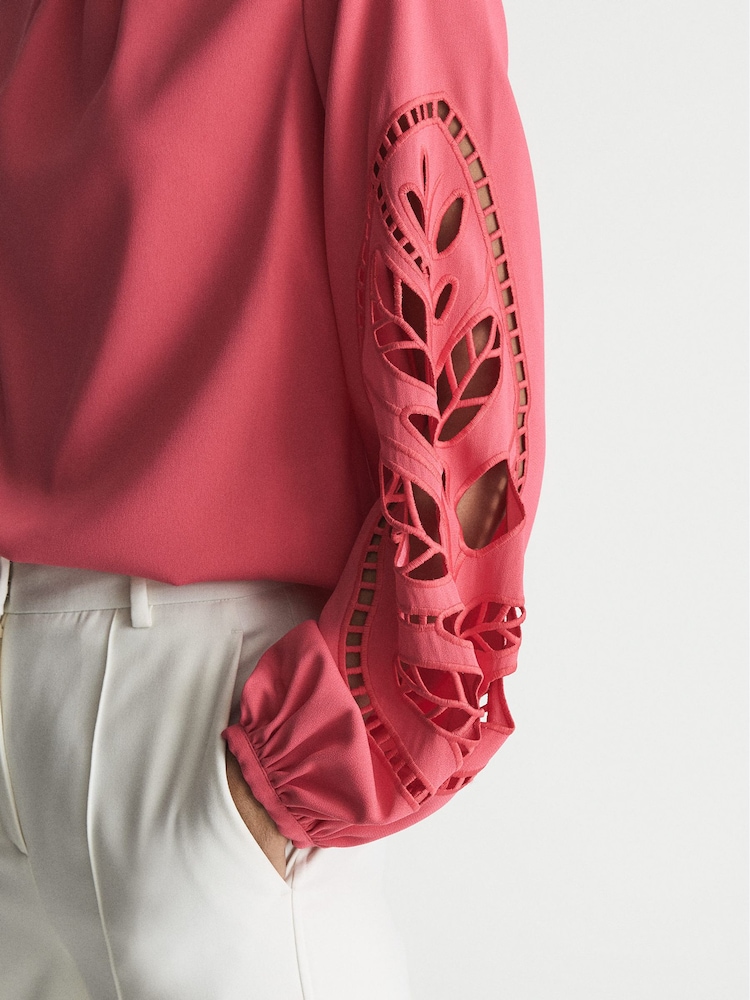 Reiss Pink Belle Embroidery Interest Blouse - Image 6 of 6