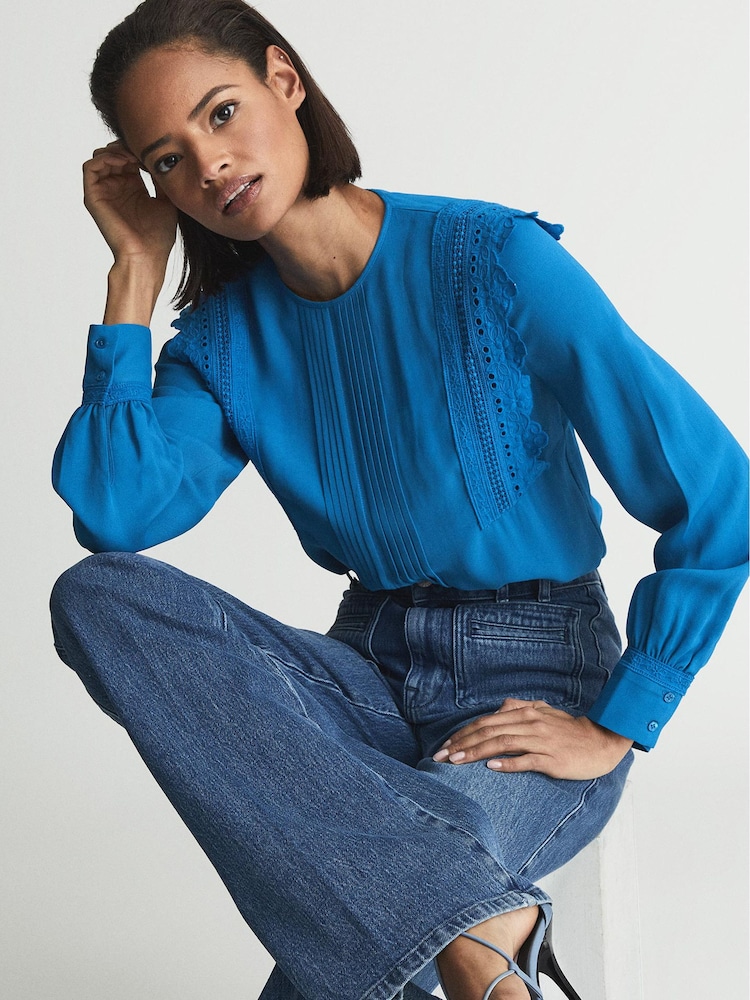 Reiss Cobalt Blue Bexley Fabric Interest Blouse - Image 1 of 7