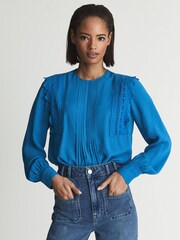 Reiss Cobalt Blue Bexley Fabric Interest Blouse - Image 4 of 7