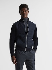 Reiss Navy Trainer Hybrid Zip Through Quilted Jumper - Image 1 of 6
