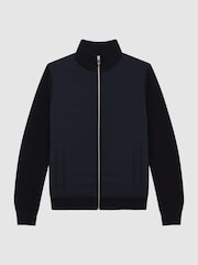 Reiss Navy Trainer Hybrid Zip Through Quilted Jumper - Image 2 of 6