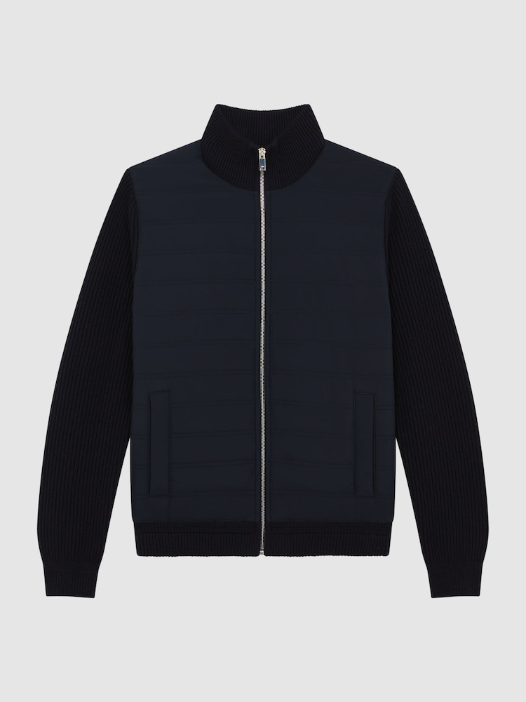 Reiss Navy Trainer Hybrid Zip Through Quilted Jumper - Image 2 of 6