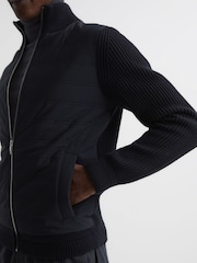 Reiss Navy Trainer Hybrid Zip Through Quilted Jumper - Image 4 of 6