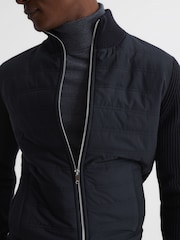 Reiss Navy Trainer Hybrid Zip Through Quilted Jumper - Image 6 of 6