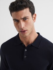 Reiss Navy Trafford Merino Wool Polo Shirt - Image 4 of 6