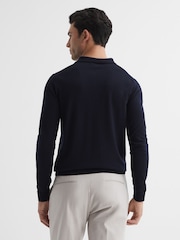 Reiss Navy Trafford Merino Wool Polo Shirt - Image 5 of 6
