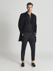 Reiss Charcoal Melange Robertson Merino Wool Zip Neck Polo Shirt - Image 1 of 5