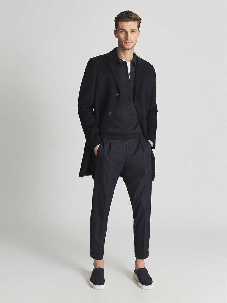 Reiss Charcoal Melange Robertson Merino Wool Zip Neck Polo Shirt - Image 1 of 5