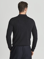 Reiss Charcoal Melange Robertson Merino Wool Zip Neck Polo Shirt - Image 5 of 5