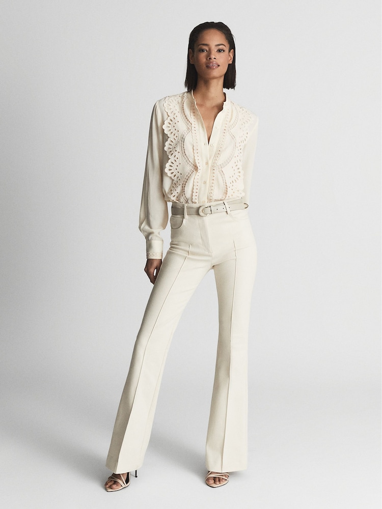 Reiss Cream Karina Embroidered Front Blouse - Image 1 of 6