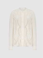 Reiss Cream Karina Embroidered Front Blouse - Image 2 of 6
