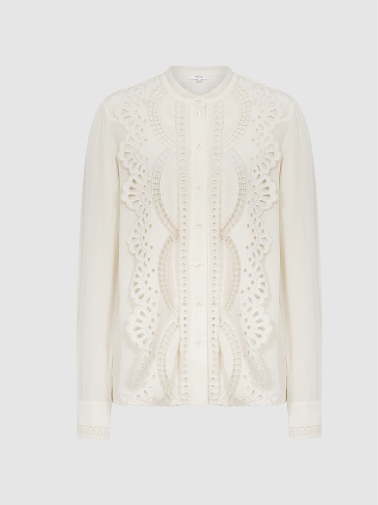 Reiss Cream Karina Embroidered Front Blouse - Image 2 of 6