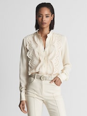 Reiss Cream Karina Embroidered Front Blouse - Image 4 of 6