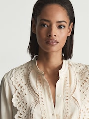 Reiss Cream Karina Embroidered Front Blouse - Image 6 of 6