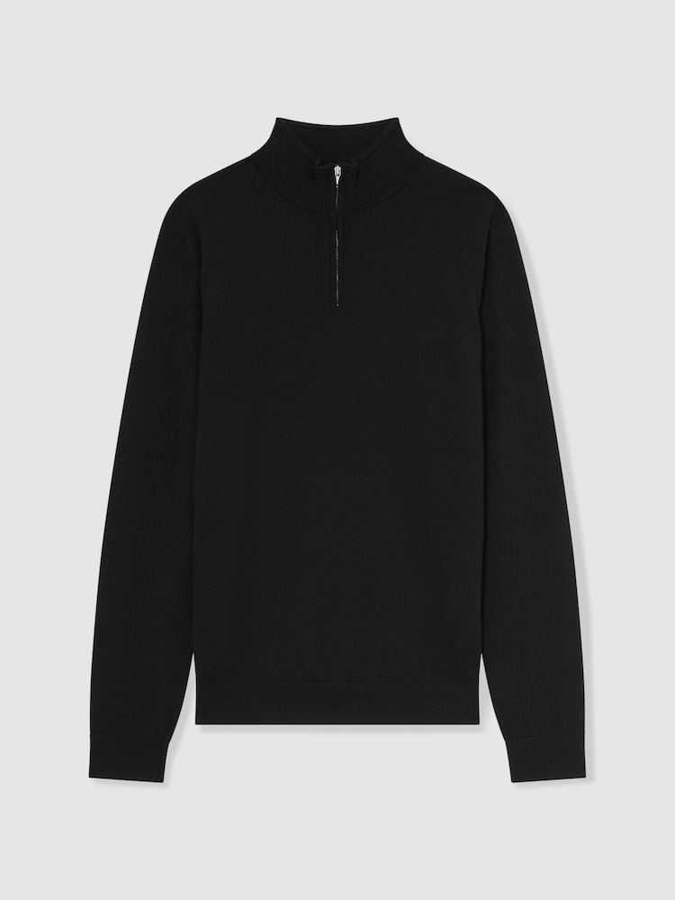 Musta - Reiss Blackhall Merinovilla Half-Zip Puolipoolokaulus Neulepusero - Kuva 2 / 5