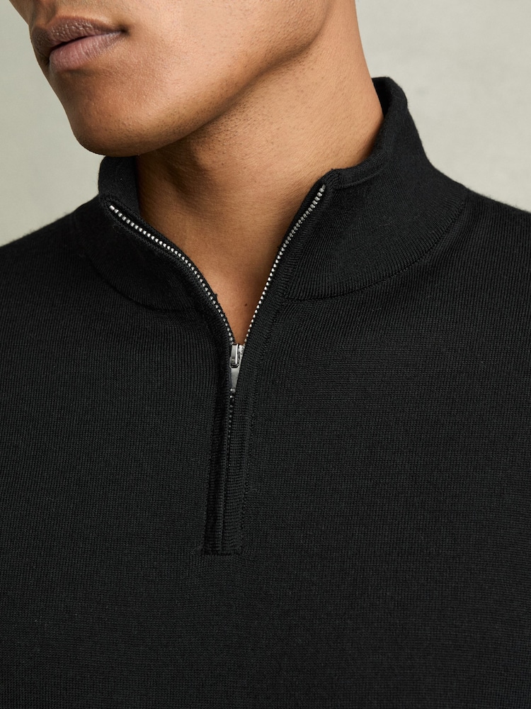Reiss Black Blackhall Merino Wool Half-Zip Funnel Neck Jumper - Image 3 of 5