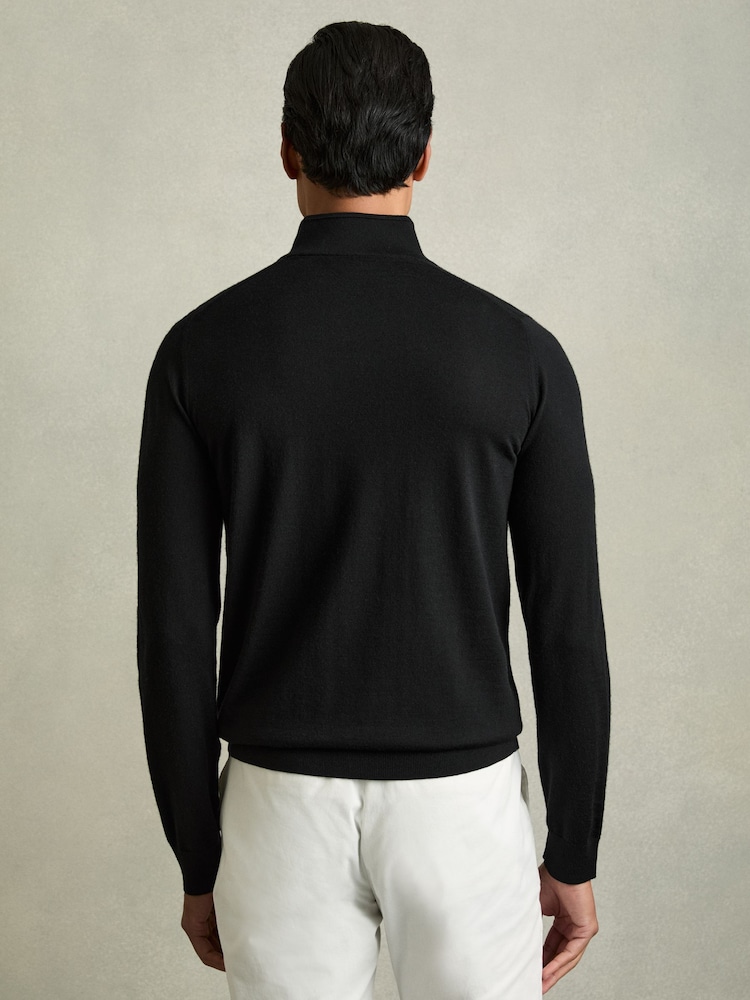Reiss Black Blackhall Merino Wool Half-Zip Funnel Neck Jumper - Image 4 of 5