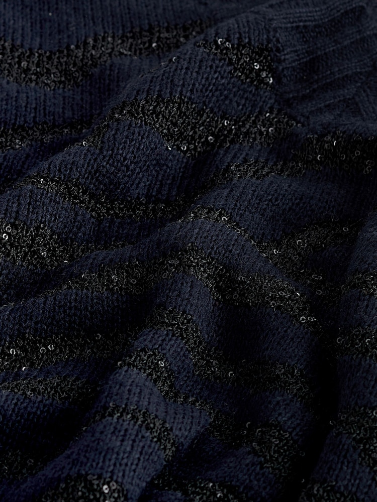 Navy Blue Sequin Detail Zebra Animal Pattern Jumper - Image 7 of 7 Navy Blue Sequin Detail Zebra Animal Pattern Jumper - Image 7 of 7