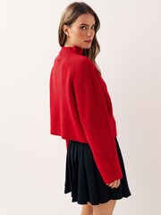 Red Long sleeve Ribbed Cropped Jumper - Image 2 of 5