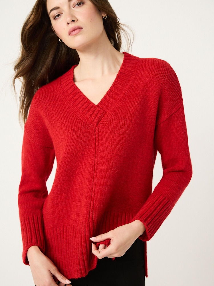 Rot - Pullover mit V-Ausschnitt - Bild 1 von 5 Rot - Pullover mit V-Ausschnitt - Bild 1 von 5