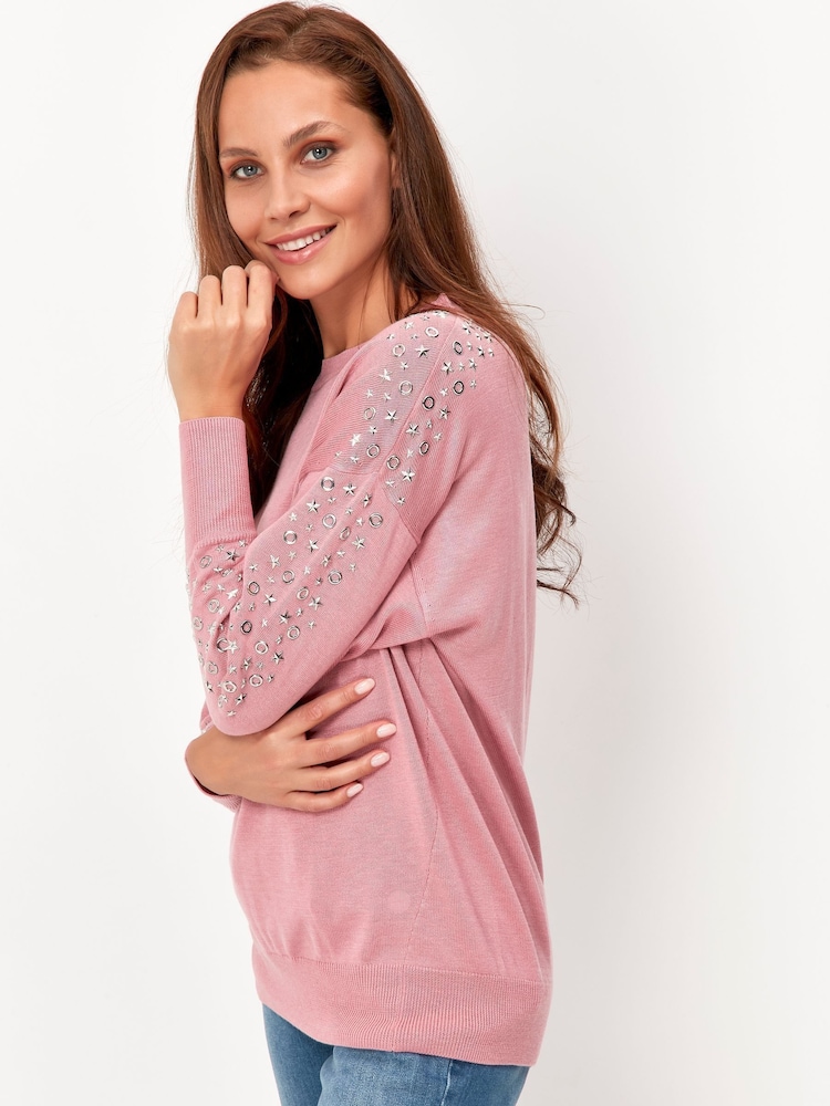 Sonder Studio Pink Eyelet Embellished Jumper - Image 2 of 5 Sonder Studio Pink Eyelet Embellished Jumper - Image 2 of 5