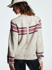 Neutral/Pink Fairisle Pattern Button Back Jumper - Image 4 of 6