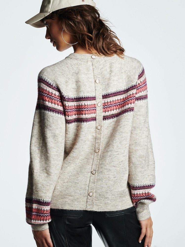 Neutral/Pink Fairisle Pattern Button Back Jumper - Image 4 of 6