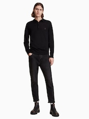 AllSaints Black Mode Merino Long Sleeve Polo Shirt - Image 3 of 5