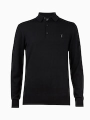 AllSaints Black Mode Merino Long Sleeve Polo Shirt - Image 5 of 5