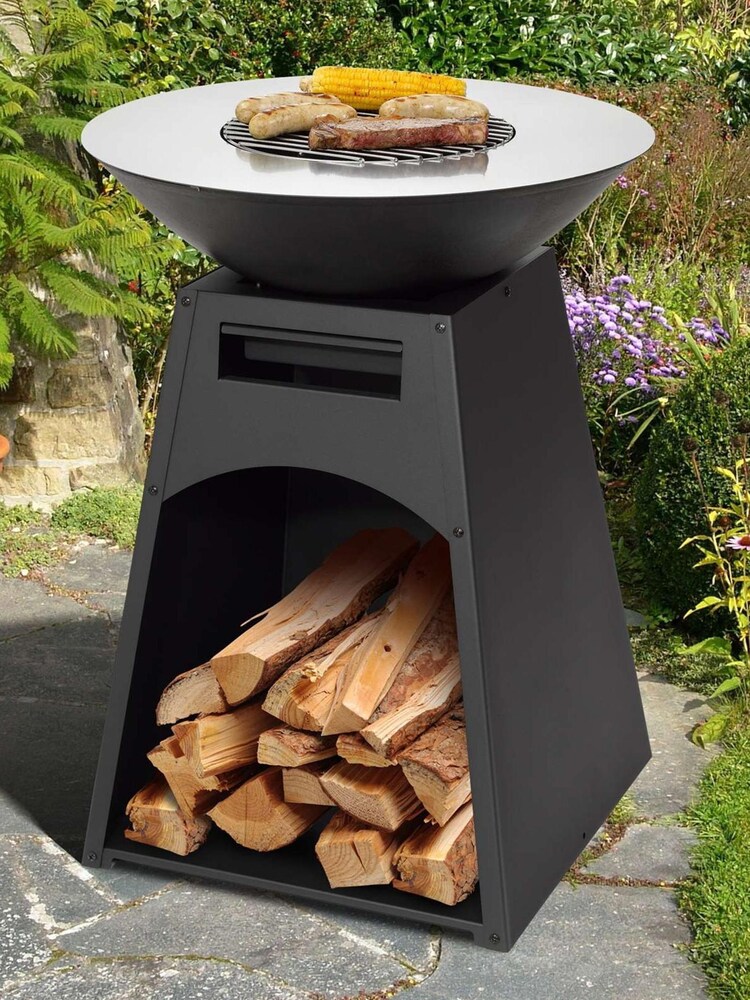 Tepro Black Garden Waco Log Fireplace with Steel Plancha Ring and Log Store - Image 1 of 7