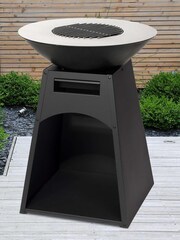 Tepro Black Garden Waco Log Fireplace with Steel Plancha Ring and Log Store - Image 2 of 7