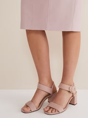 Phase Eight Pink Suede Buckle Heeled Sandals - Image 1 of 7