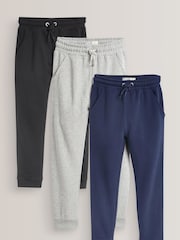 Navy Blue/Grey/Black 3 Pack Soft Jersey Regular Fit Joggers (3-16yrs) - Image 1 of 6