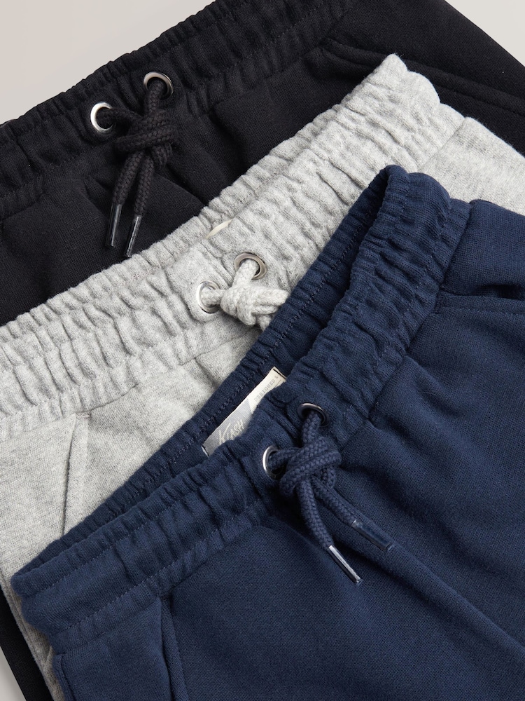 Navy Blue/Grey/Black 3 Pack Soft Jersey Regular Fit Joggers (3-16yrs) - Image 6 of 6