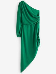 Green One Shoulder Ruched Detail Midi Dress - Image 1 of 1