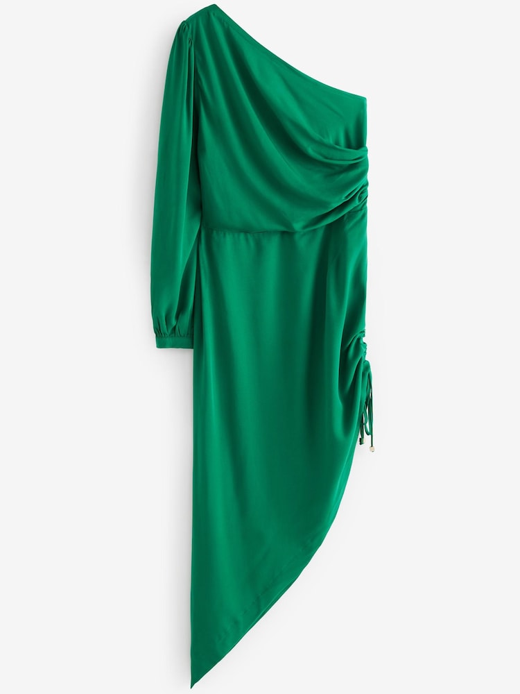 Green One Shoulder Ruched Detail Midi Dress - Image 1 of 1