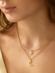 Caramel Jewellery London Gold Tone Moon & Star Double Layer Necklace - Image 3 of 7