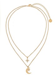 Caramel Jewellery London Gold Tone Moon & Star Double Layer Necklace - Image 4 of 7